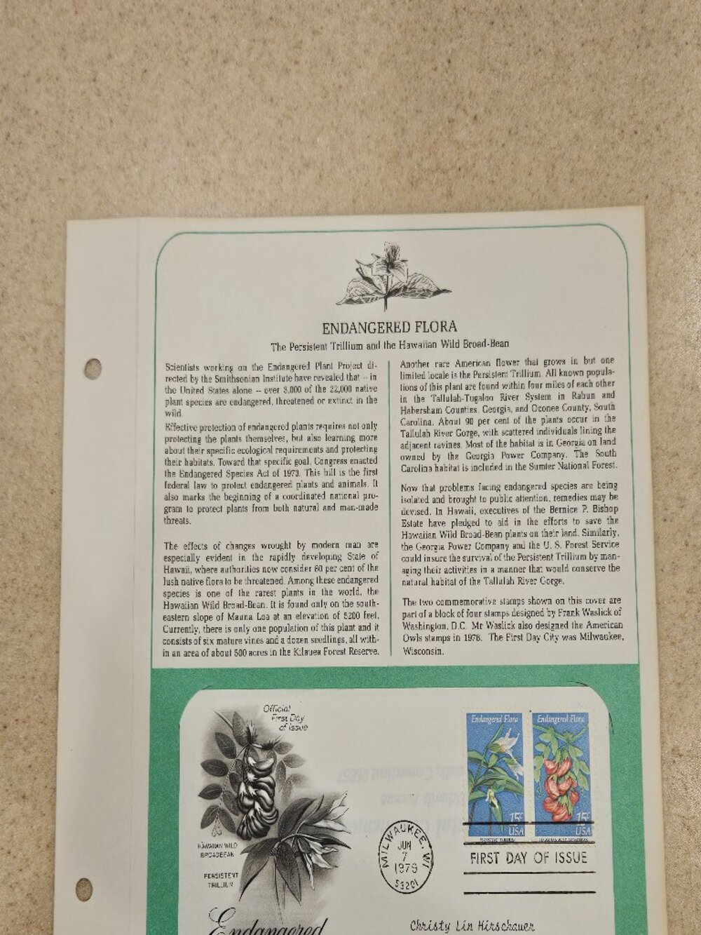 RARE COLLECTIBLE USPS 1ST DAY ISSUE COVER ENDANGERED FLORA WALLFLOWER STAMP
